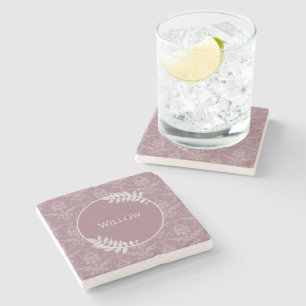 Mauve Elegant Damask Personalized Stone Coaster