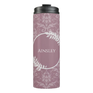 Mauve Elegant Damask Personalized Thermal Tumbler