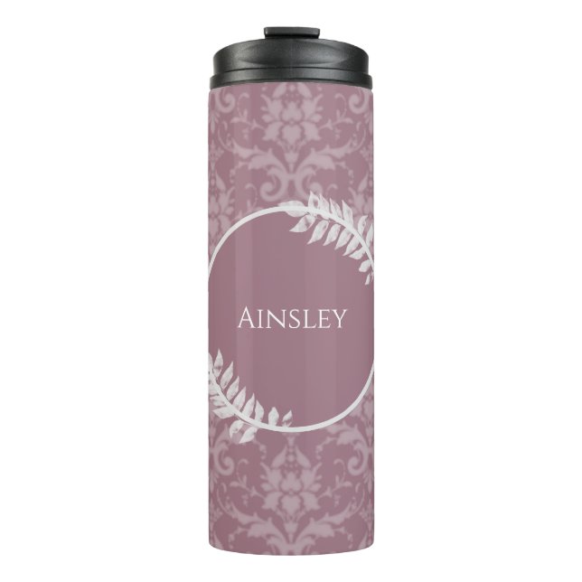 Mauve Elegant Damask Personalized Thermal Tumbler (Front)