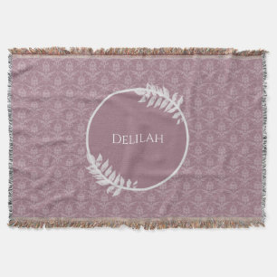 Mauve Elegant Damask Personalized Throw Blanket