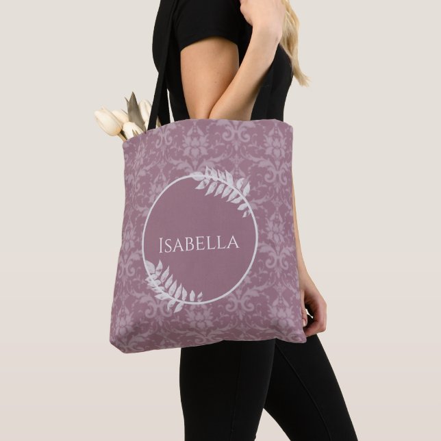 Mauve Elegant Damask Sac fourre-tout personnalisé (De près)