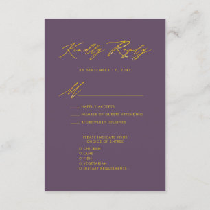 Mauve Elegant Gold Script Minimalist Wedding RSVP Enclosure Card