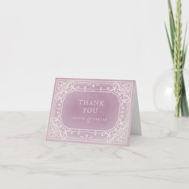 Mauve élégant mariage vintage romantique merci (Devant)