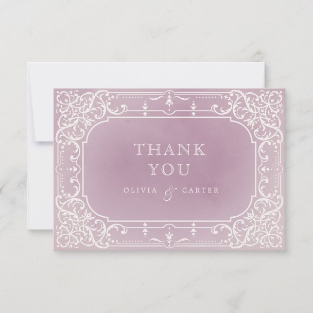 Mauve élégant mariage vintage romantique merci (Devant)