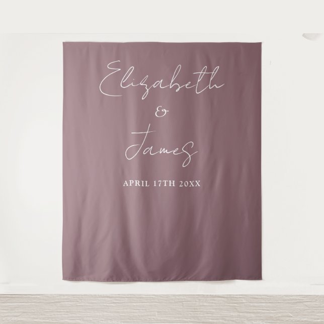 Mauve Elegant Minimalist Wedding Photo Backdrop Tapestry (Front)