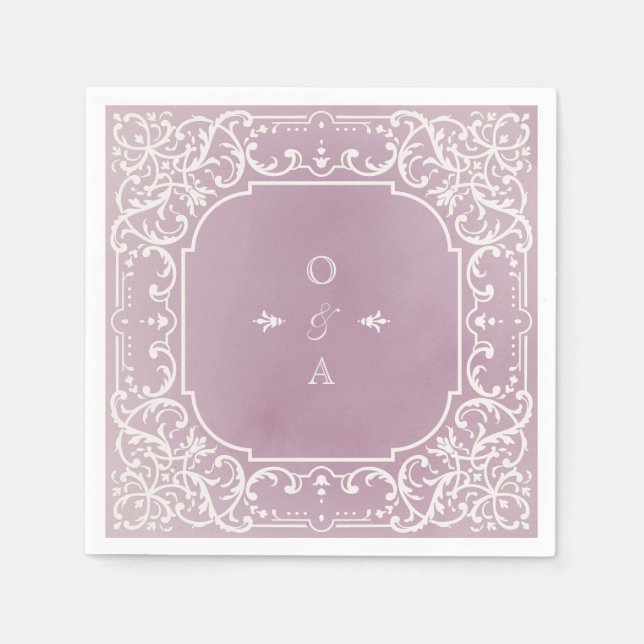 Mauve elegant romantic vintage monogram napkin (Front)
