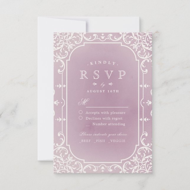 Mauve elegant romantic vintage wedding RSVP Card (Front)