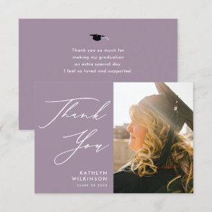 Mauve Elegant Script Minimalist Photo Graduation Thank You Card