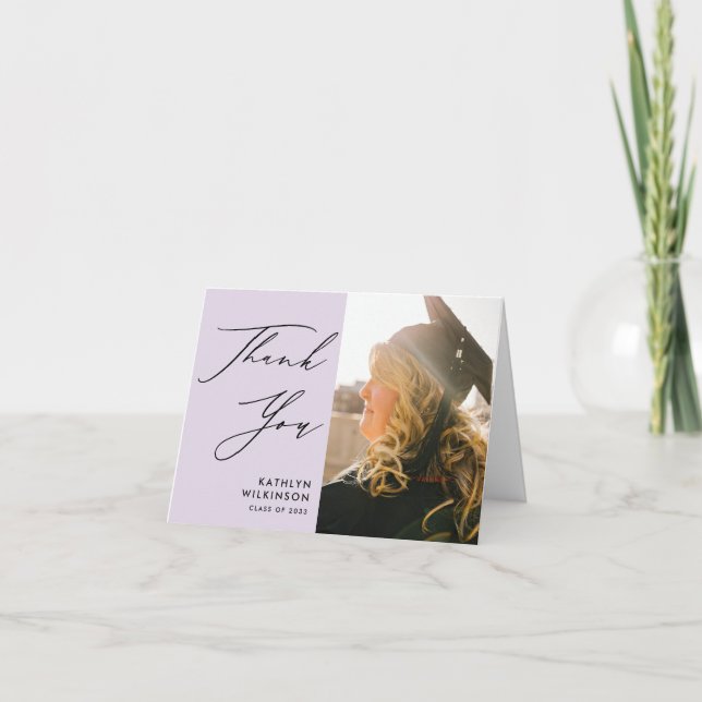 Mauve Elegant Script Minimalist Photo Graduation Thank You Card (Front)