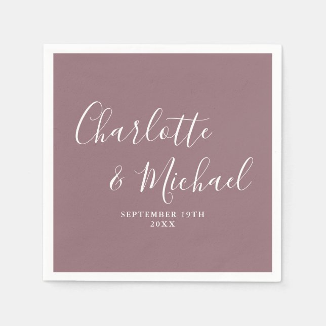 Mauve Elegant Signature Script Wedding Napkin (Front)