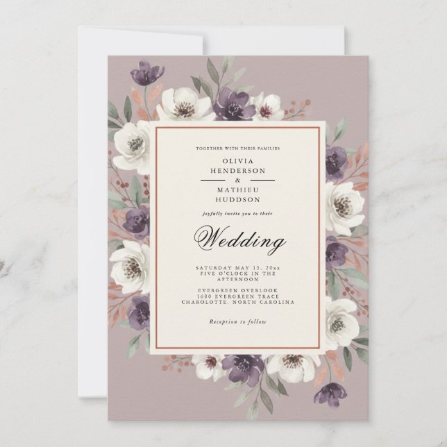 Mauve Enchanted Floral Wedding Invitation (Front)