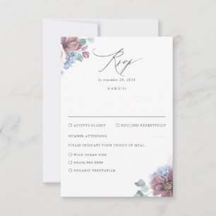 Mauve et Dusty Blue Floral Wedding RSVP