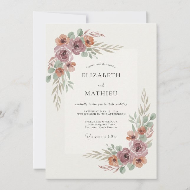 Mauve Ethereal Blossom Wedding Invitation (Front)