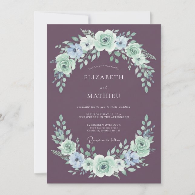 Mauve Exquisite Botanical Wedding Invitation (Front)