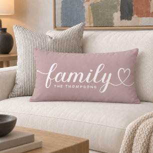 Mauve Family Heart Script Monogram Lumbar Pillow