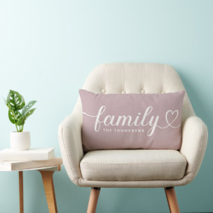 Mauve Family Heart Script Monogram Lumbar Pillow