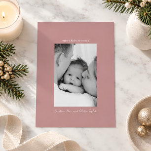 Mauve Family Photo First Merry Little Christmas Holiday Card