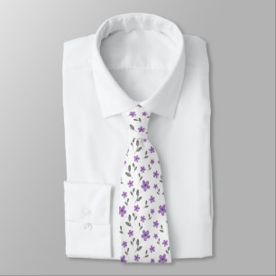 Mauve Five Petal Watercolor Flower Pattern  Tie