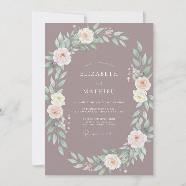 Mauve Floral Arch Wedding Invitation (Front)