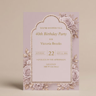 Mauve Floral Birthday Party Invitation