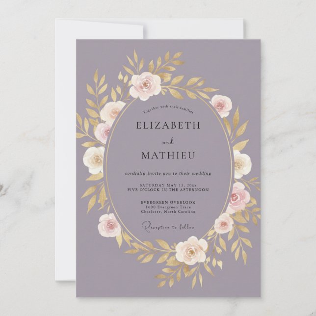 Mauve Floral Botanical Wedding Invitation (Front)