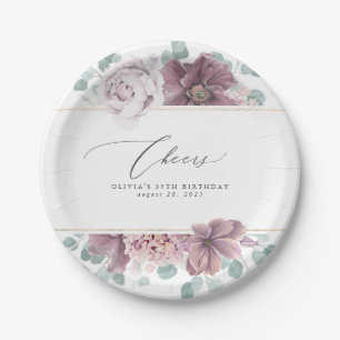 Mauve Floral Elegant Botanical Paper Plate