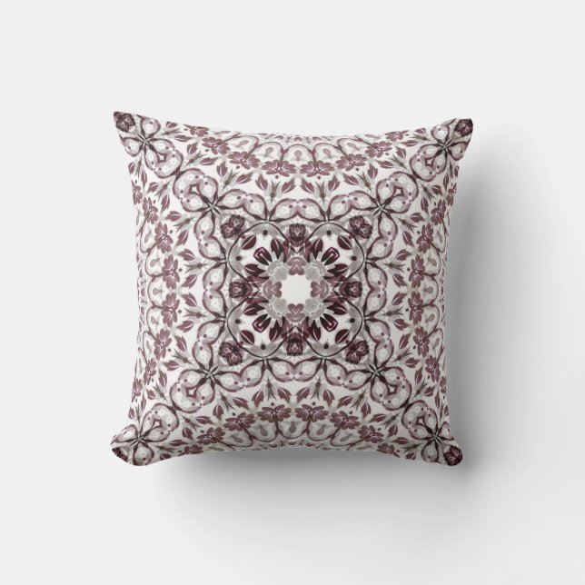 Mauve Floral Geometric Throw Pillow (Front)