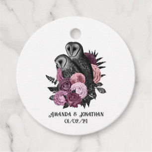 Mauve Floral Glam Gothic Owls Wedding Favour Tags
