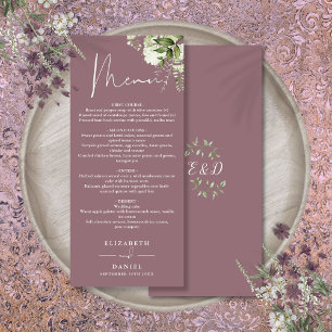 Mauve Floral Greenery Monogram Wedding Dinner Menu