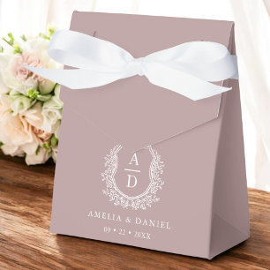 Mauve Floral Monogram Wedding Crest Modern Favor Box