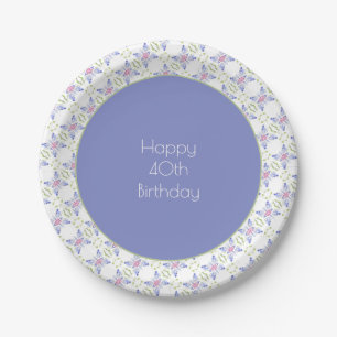 Mauve Floral Pattern Paper Plate
