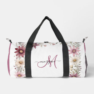Mauve Floral Small Personalized Gym Duffel Bag