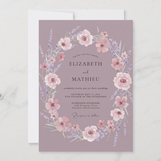 Mauve Floral Wedding Invitation (Front)