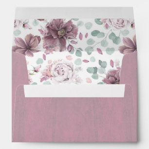 Mauve Flowers and Eucalyptus Greenery Watercolor Envelope