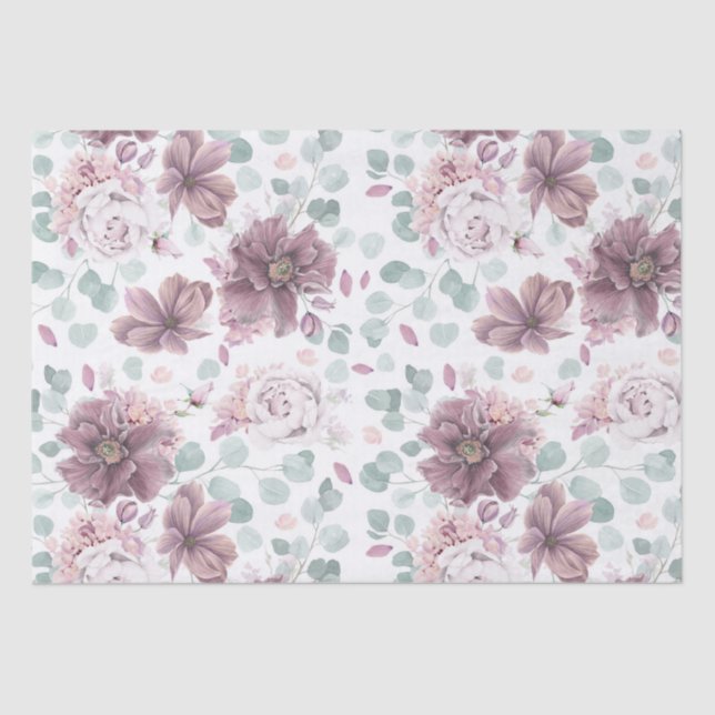 Mauve Flowers and Greenery Elegant Tissue Paper (Front)
