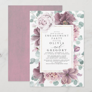 Mauve Flowers and Greenery Modern Engagement Party Invitation