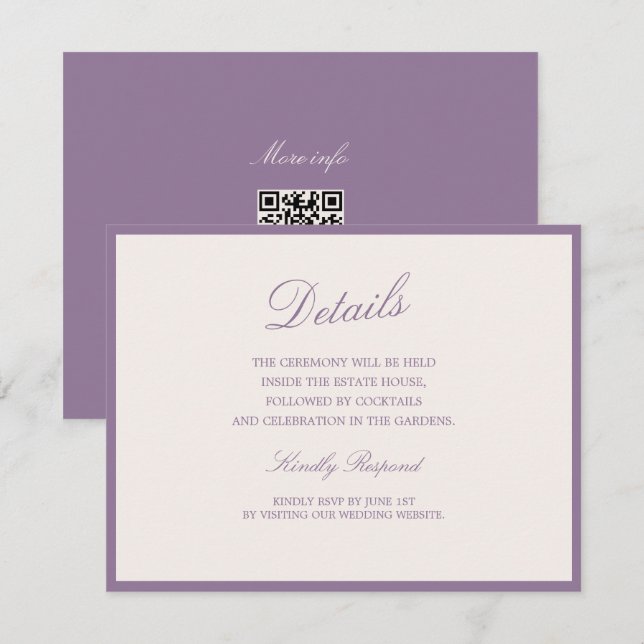Mauve Garden Wedding QR Details Card (Front/Back)
