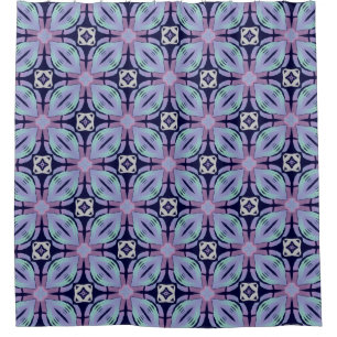 Mauve Geometric Floral on dark Blue 