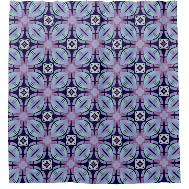 Mauve Geometric Floral on dark Blue  (Front)