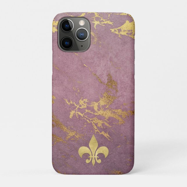 Mauve Gilded Marble with Fleur de lis Case-Mate iPhone Case (Back)