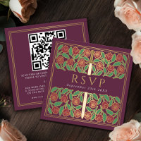 Mauve Gold Floral Royal Wedding RSVP QR Code