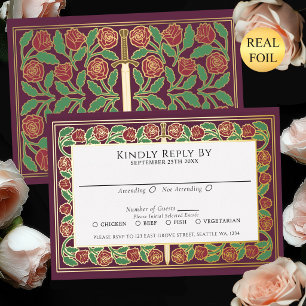 Mauve Gold Floral Sword Royal Wedding RSVP