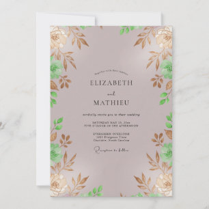 Mauve Gold Foliage Leaves Wedding Invitation
