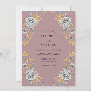 Mauve Gold Peony Wedding Invitation