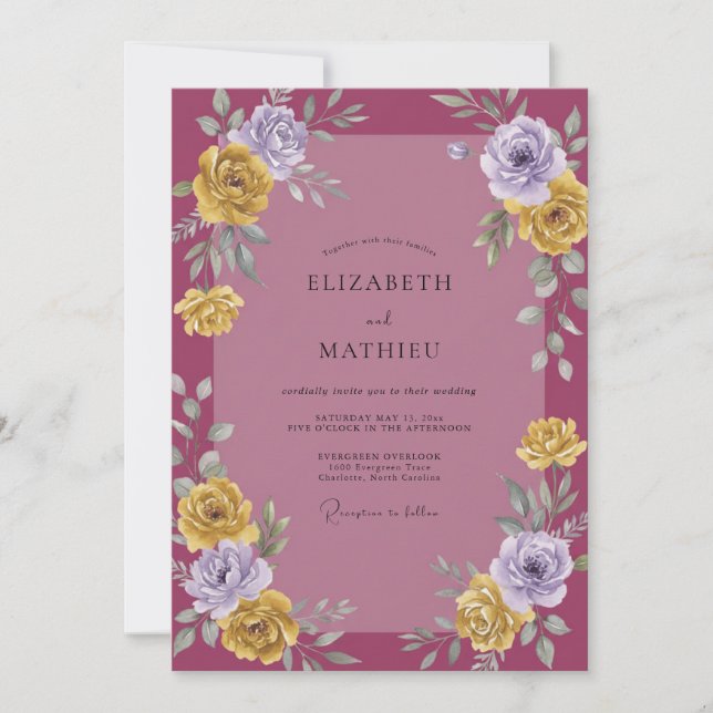 Mauve Gold Petal Wedding Invitation (Front)