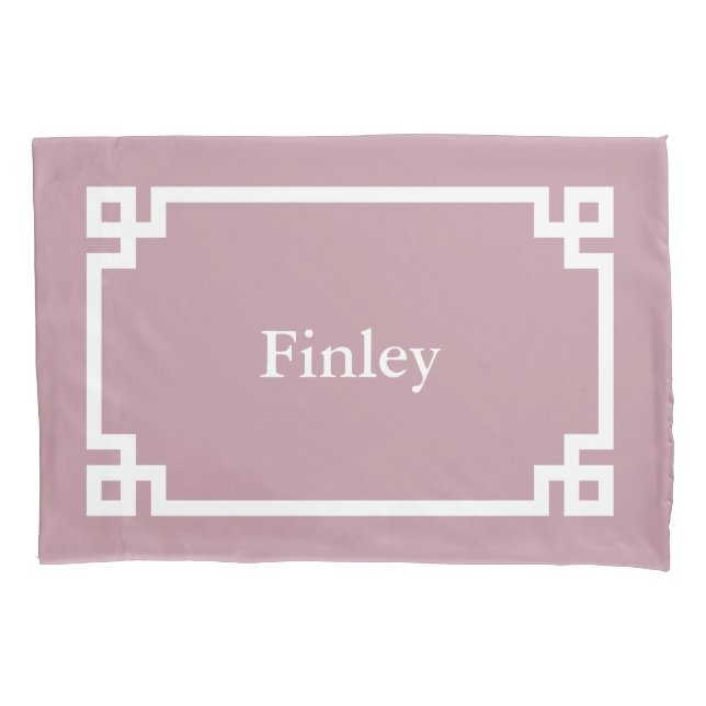 Mauve Greek Key Monogram Standard Pillow Case (Front)