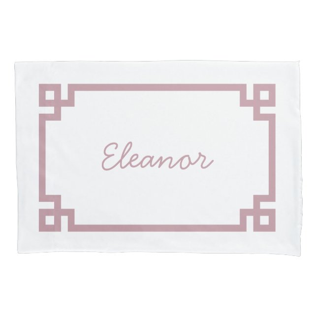 Mauve Greek Key Monogram Standard Pillow Case (Front)