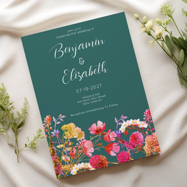 Mauve green orange pink yellow summer Wedding  Invitation (Mauve green orange pink yellow summer Wedding)