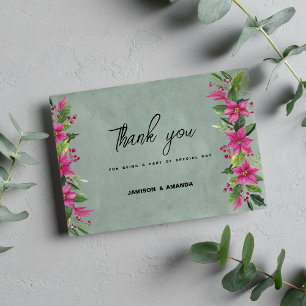 Mauve green pink winter floral Christmas Thank You Invitation