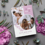 Mauve Greenery Overlapping Photos Save The Date<br><div class="desc">Double sided save the date card in white and mauve with your initials,  overlapping photos,  and greenery with clean elegant fonts. Photo save the date card with a modern design personalized with your monogram and photos,  two on one side and one on the other.</div>